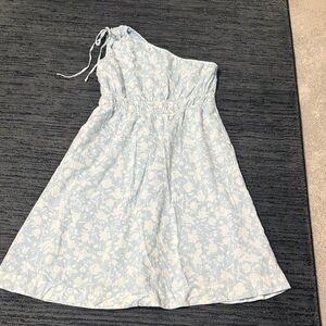 Light Blue Floral One-Shoulder womens Dress